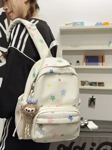 Mochila casual estilo coreano con estrellas coloridas, gran bolso escolar para niñas.