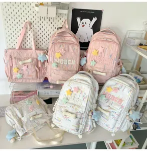 Japanese ins style casual backpack and handbag set with cute star and bone charms.
