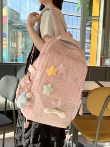 Japanese Ins Style Casual Nylon Backpack Cute Plush Star Pendant School Bag Travel Daypack For Women Girls