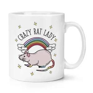 Weisse Keramik Kaffeetasse mit niedlichem Ratten und Regenbogen Motiv fuer das Buero.