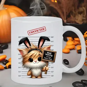 Keramik Kaffeetasse mit süßem Hasen-Mugshot-Druck, perfekter Büro Becher für den täglichen Gebrauch.