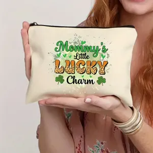 Bolsa de Maquillaje de Lona Bolsa de Cosméticos Organizador de Artículos de Aseo de Viaje Portátil Monedero con Cremallera Lindo Estampado de Letras Bolsa de Almacenamiento