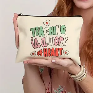 Bolsa de maquillaje con cremallera de lona con frase motivacional, estuche portátil.