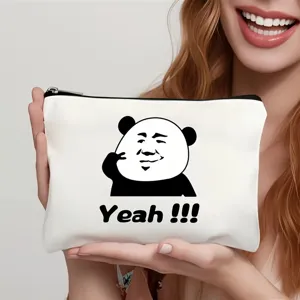 Bonito bolso cosmético de lona con divertido estampado de panda lindo estuche con cremallera