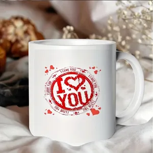 Weisser Keramik Kaffeetasse mit rotem Herz I love you print, ideal fuer Buero und Alltag.