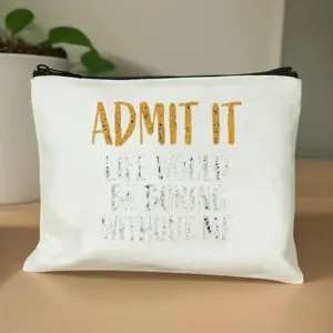 Bolsa de cosmeticos de lona blanca estuche para lapices con impresion de letras detalle