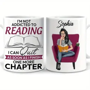 Customizable ceramic coffee mug with book reader design, ideal office drinkware gift.