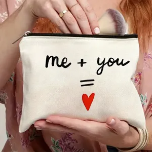 Bolsa de maquillaje de lona con cremallera lindo estuche cosmético viaje corazón
