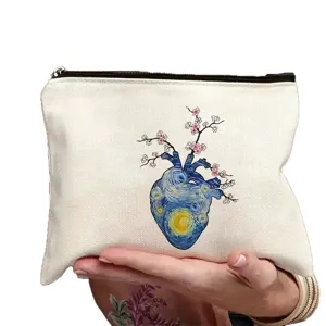 Bolsa de maquillaje de lona con cremallera, estuche de corazón anatómico noche estrellada bonito.