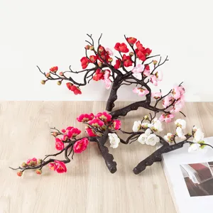 Artificial Plum Blossom Bonsai Silk Flower Fake Plum Branch Plant For Home Living Room Wedding Party Decor Table Centerpiece