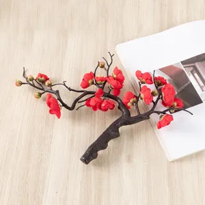 Artificial red plum branch flower for home decor wedding party arrangement fake botanical display