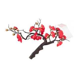 Artificial red plum blossom branch fake flower home decor wedding party ornament