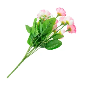 Artificial silk rose flower bouquet pink floral arrangement for home living room decor 7pcs