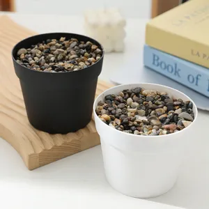 Nordic minimalist plastic flower pots with stones for succulent plants, modern home decor pots.