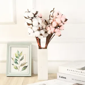 Artificial cotton flower branch dried plant bouquet DIY home decor floral arrangement prop style.