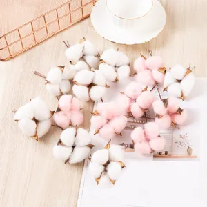 Artificial cotton bolls dried flower stems white pink home decor photography props