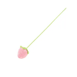 Handmade crochet strawberry flower branch cute knitted stem gift for romantic occasions