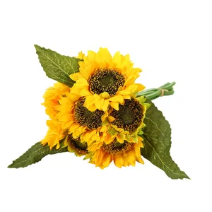 Beautiful artificial sunflower bouquet fake flowers with green leaves for home decoration