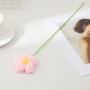 Crochet flower single branch handmade wool knit pink floral home decor aesthetic room display detail