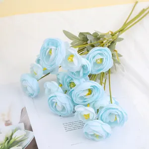 Light blue artificial tea rose flower bouquet for home decoration, wedding props and photography.