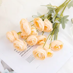Artificial rose flower bouquet peach pink fake floral for home wedding decor photography 1pc