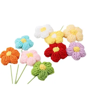 Handmade crochet yarn puff flowers bouquet multicolored artificial plants for home decor