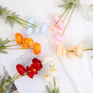 Artificial 4-head tea roses silk flowers for home decor wedding party photography.