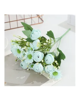 Artificial daisy and ranunculus flower bouquet detail shot for home wedding decoration ornament