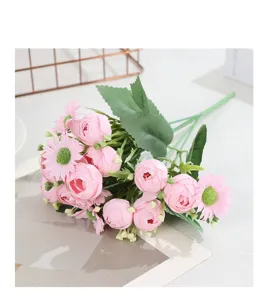 Detailed view of pink artificial daisy flower bouquet, perfect for wedding and home decoration.