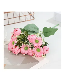 Pink artificial daisy flower bouquet for wedding and home desktop decoration detail shot