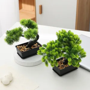 Artificial Pine Bonsai Tree Fake Potted Plant Plastic Greenery Decor For Indoor Home Office Tabletop Decoration