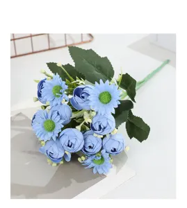 Artificial blue daisy flower bouquet for wedding home table decoration and party styling.