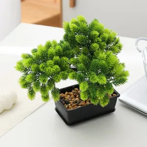 Artificial bonsai tree small fake plant potted for home indoor desk office table decor.