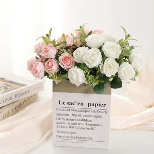 Artificial rose bouquet with ten heads, ideal for home table and wedding decor.