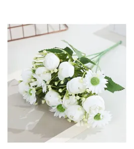Artificial white daisy flower bouquet detail, wedding decor and desktop ornament close up.