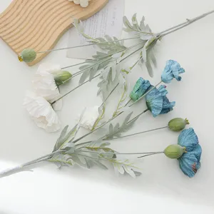 Artificial flocked poppy silk flowers for home decor photography and tabletop display.
