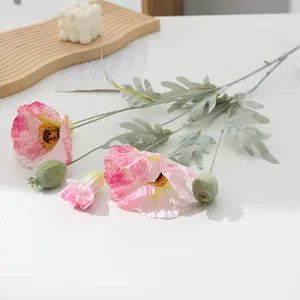 Artificial pink poppy flowers six heads silk floral decor for home photography props aesthetic.