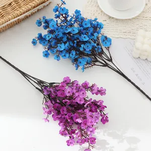 Artificial silk baby breath flowers detail shot, five-forked fake floral decor branch for home room