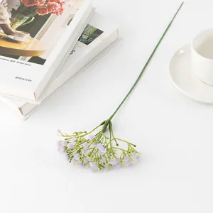 Artificial 5-fork plastic baby's breath fake flower for green pastoral home decor.