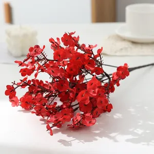 Artificial red flower branch silk fake flowers for home decor wedding party arrangement detail