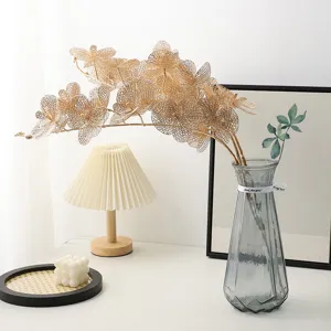 Golden artificial hollow orchid flower branch home decor elegant floral arrangement for festival