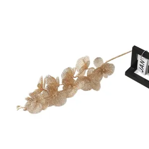 Gold hollow mesh artificial phalaenopsis orchid flower branch for home decor and party styling