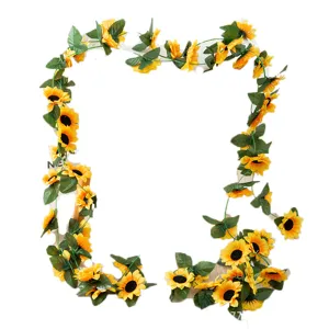 Artificial sunflower vine garland for home garden wall decoration and photography backdrop.