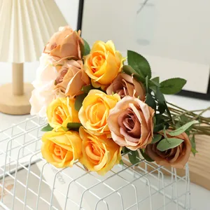 Artificial rose flowers bouquet silk floral home wedding decor photography props gift