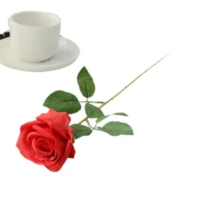 Artificial red rose single stem fake flower for wedding home decor Valentine's day gift.