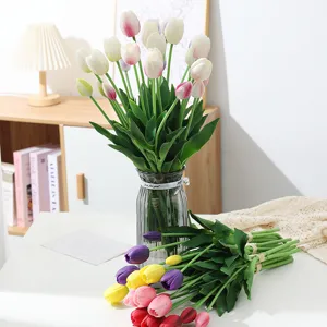 Mini soft rubber PU tulip artificial flowers for home decor, realistic touch flower bouquets.