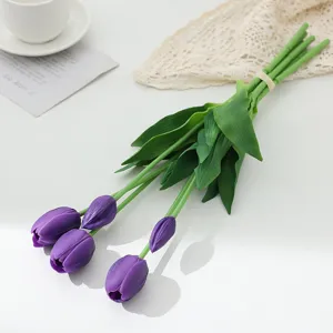 Mini PU tulip artificial flower for home decor, soft touch fake floral bouquet SKU.
