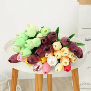 Colorful artificial tulip bouquet for home decoration, realistic PU flower arrangement.