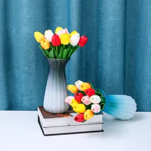 Artificial tulip flower bouquet with gradient vase home decor ornament detail view