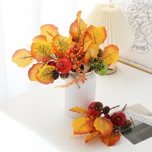 Artificial autumn pumpkin maple leaf bouquet home decor tabletop Halloween holiday arrangement props
